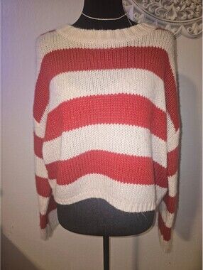 SO Medium Red and White Striped Knit Sweater